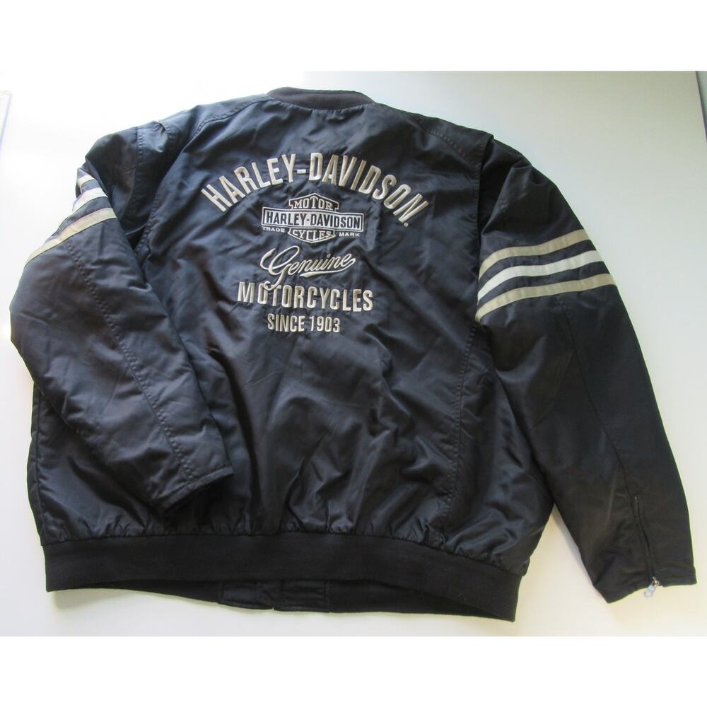 Vintage Harley Davidson Quilt Lined Bomber Jacket Embroidered Men's 3XL Black